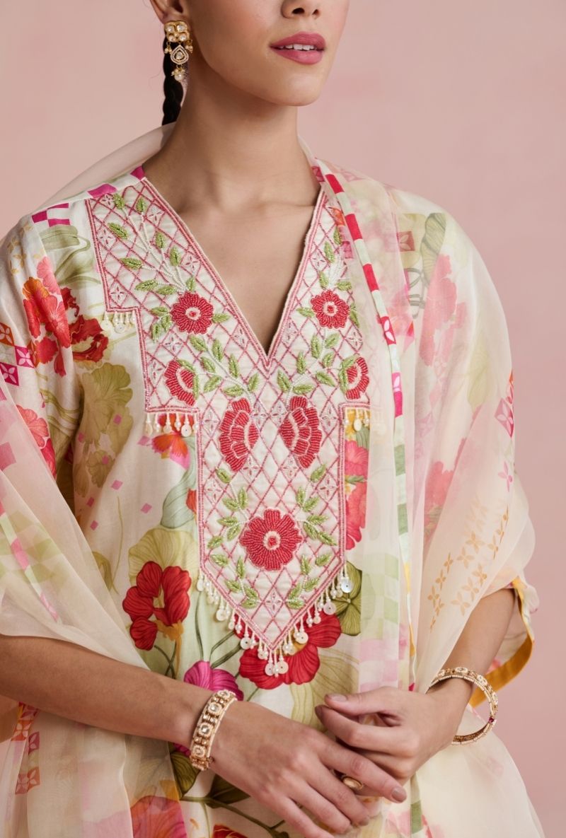 Multi Color Heavy Embroidered Yoke Amara Kurta Set