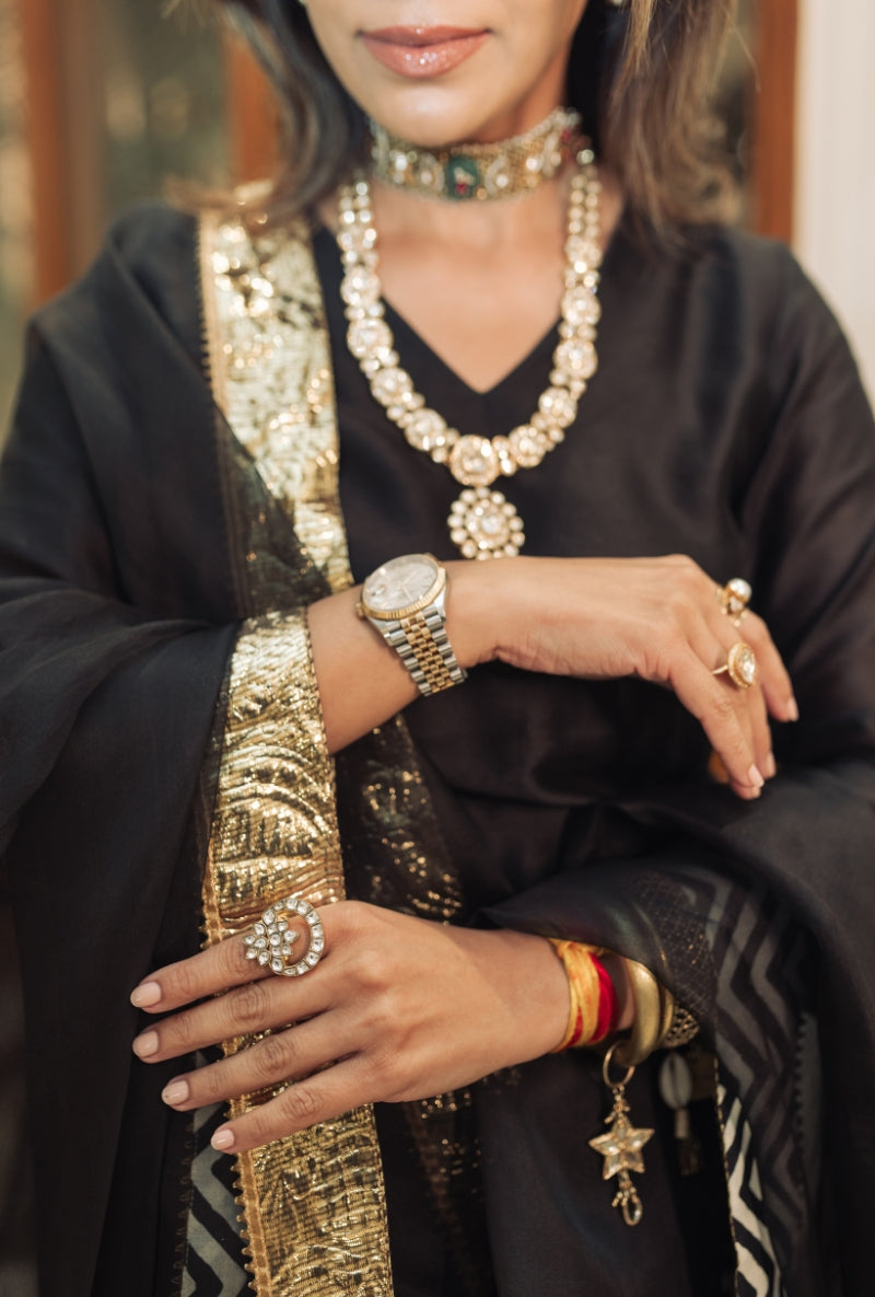 Meghna Nayyar in  Black Block Print Sharara Set