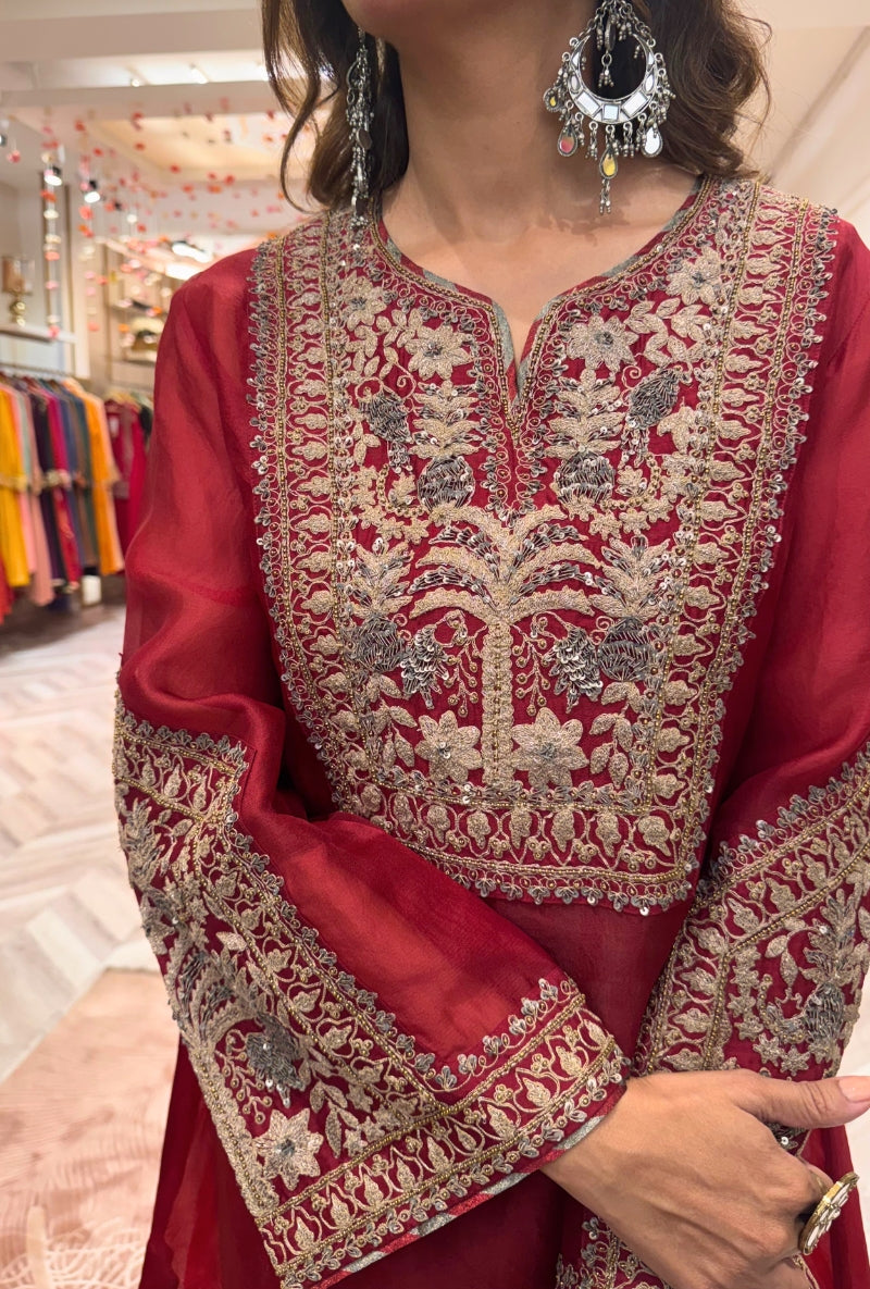 Meghna Nayyar in Red Dori &amp; Sequin Hand Embroidered Mallika Farshi Set