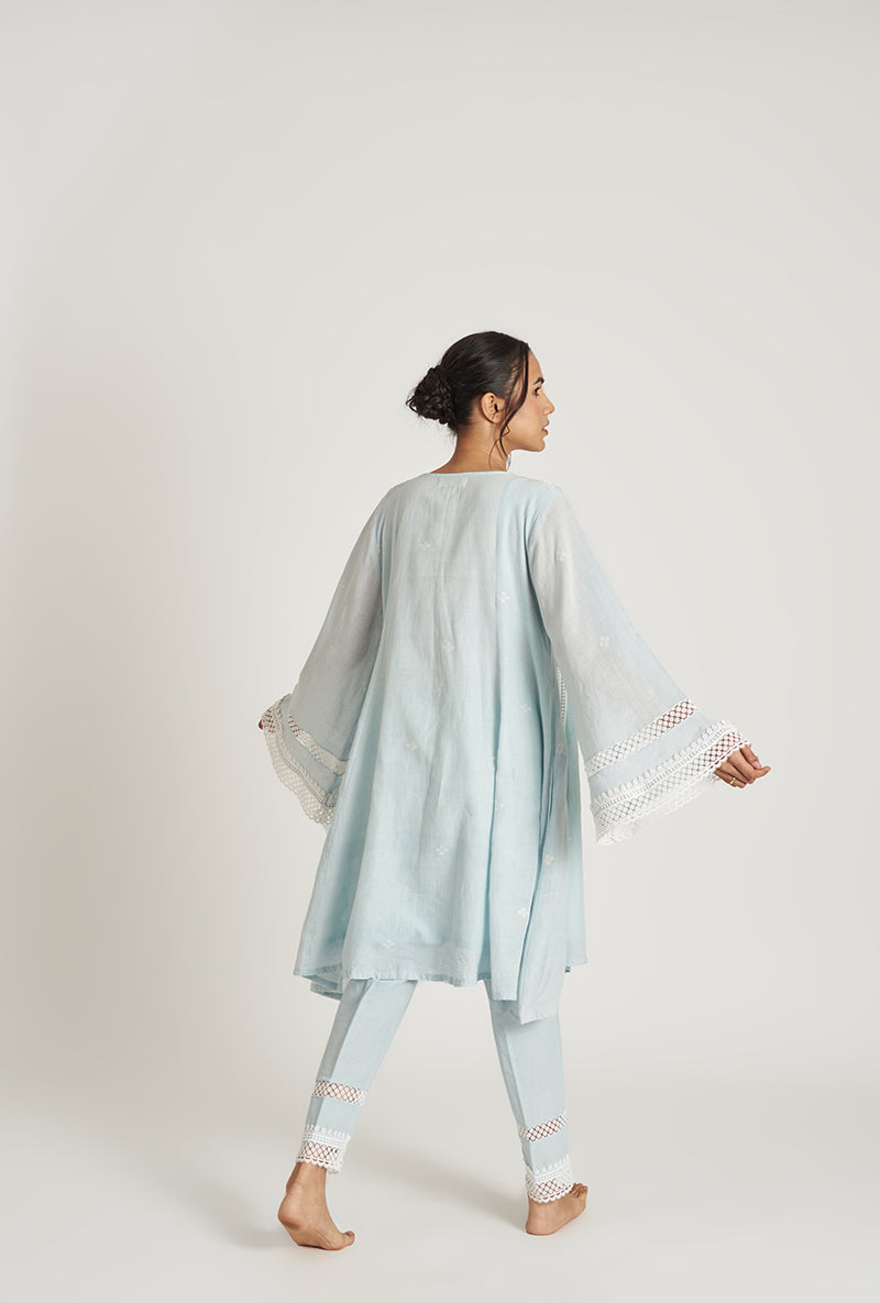 Sky Blue Pakistani-Inspired Flared Aleena Laila 2.0 Kurta Set