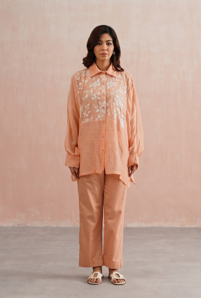 Peach Pearl Embroidered Kimono Prisha Co-ord set