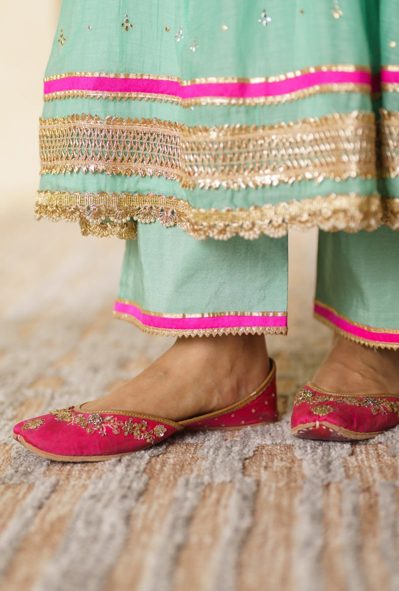 Aqua Multi Colour Yoke Nargis Anarkali Set
