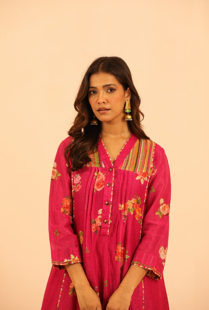 Pink Multistripes Yoke Sakhi Kurta Set