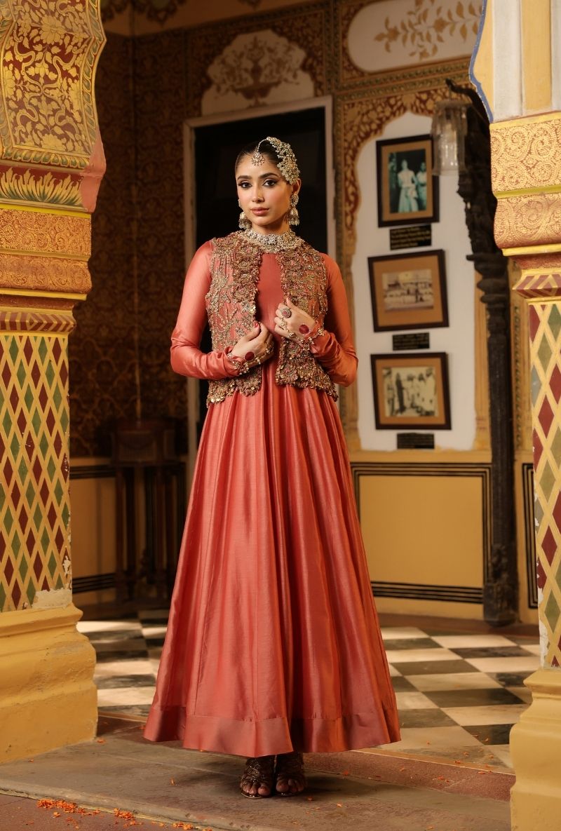 Rose Pink Jacket Mehfil Anarkali Set