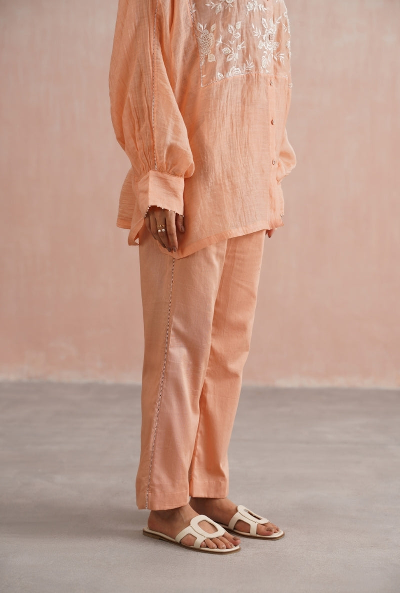 Peach Pearl Embroidered Kimono Prisha Co-ord set