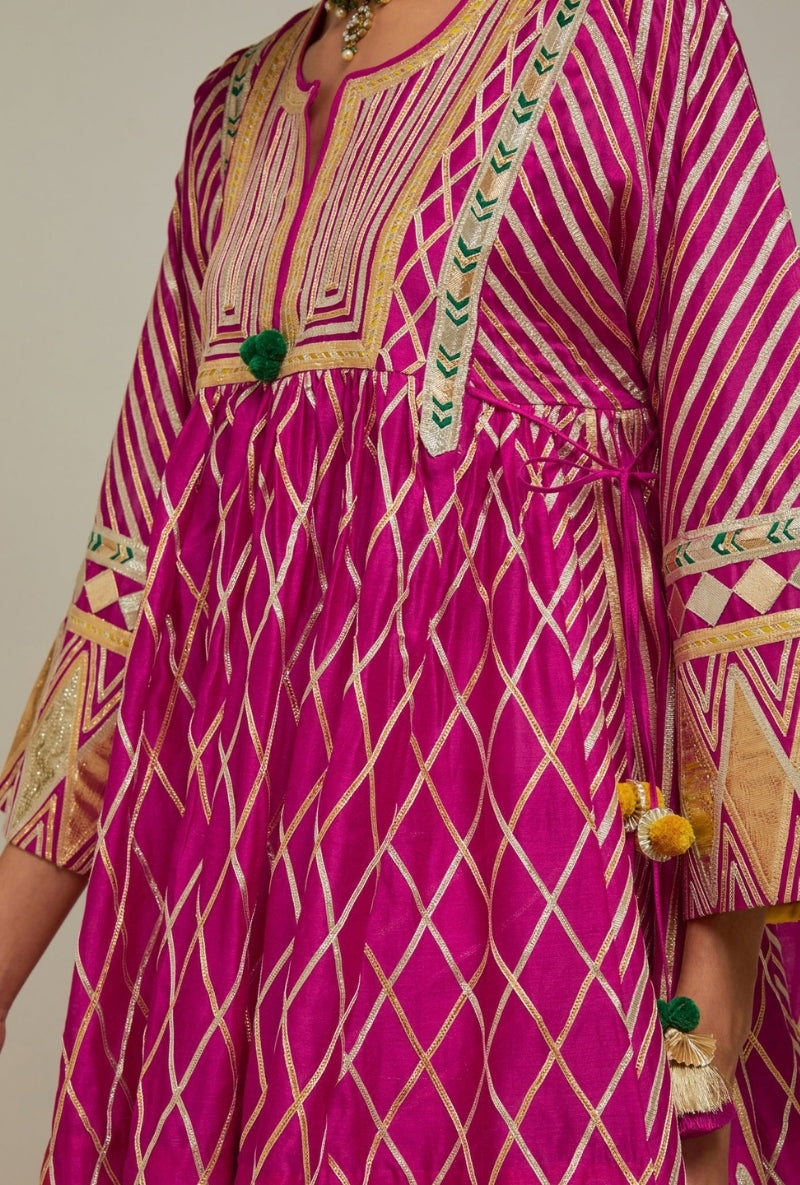 Magenta Short Choga Gota Work Mehreen Sharara Set