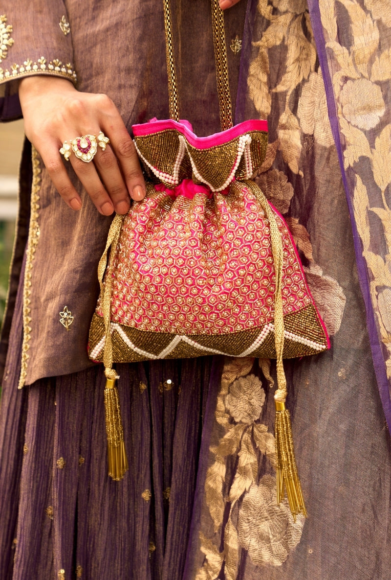 Purple Embroidered Yoke Tissue Sabah Sharara Set