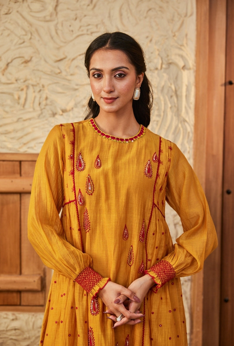 Musard Red Thread Work Side Gather Aadhya Anarkali Set