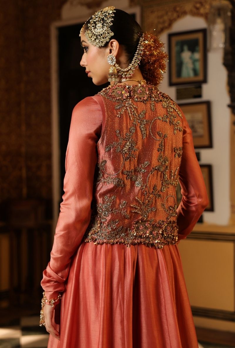 Rose Pink Jacket Mehfil Anarkali Set