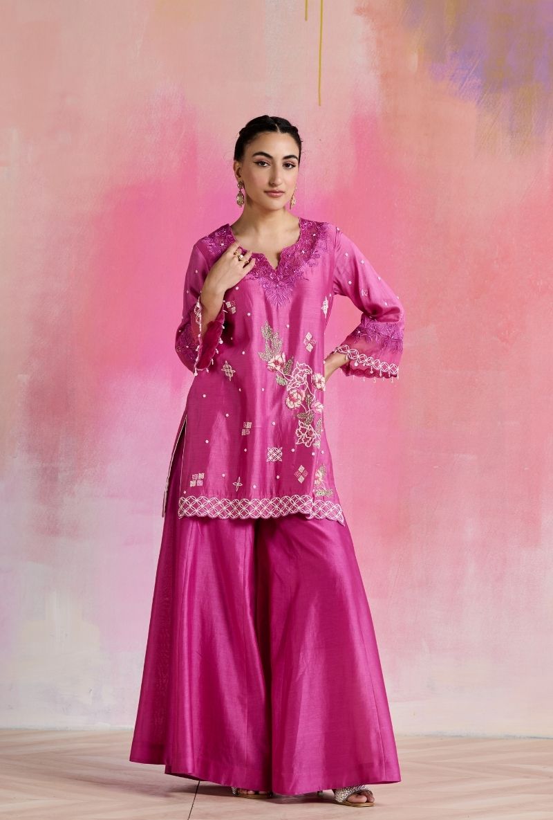 Magenta Pink Cut Dana Embroidered Amara Sharara Set
