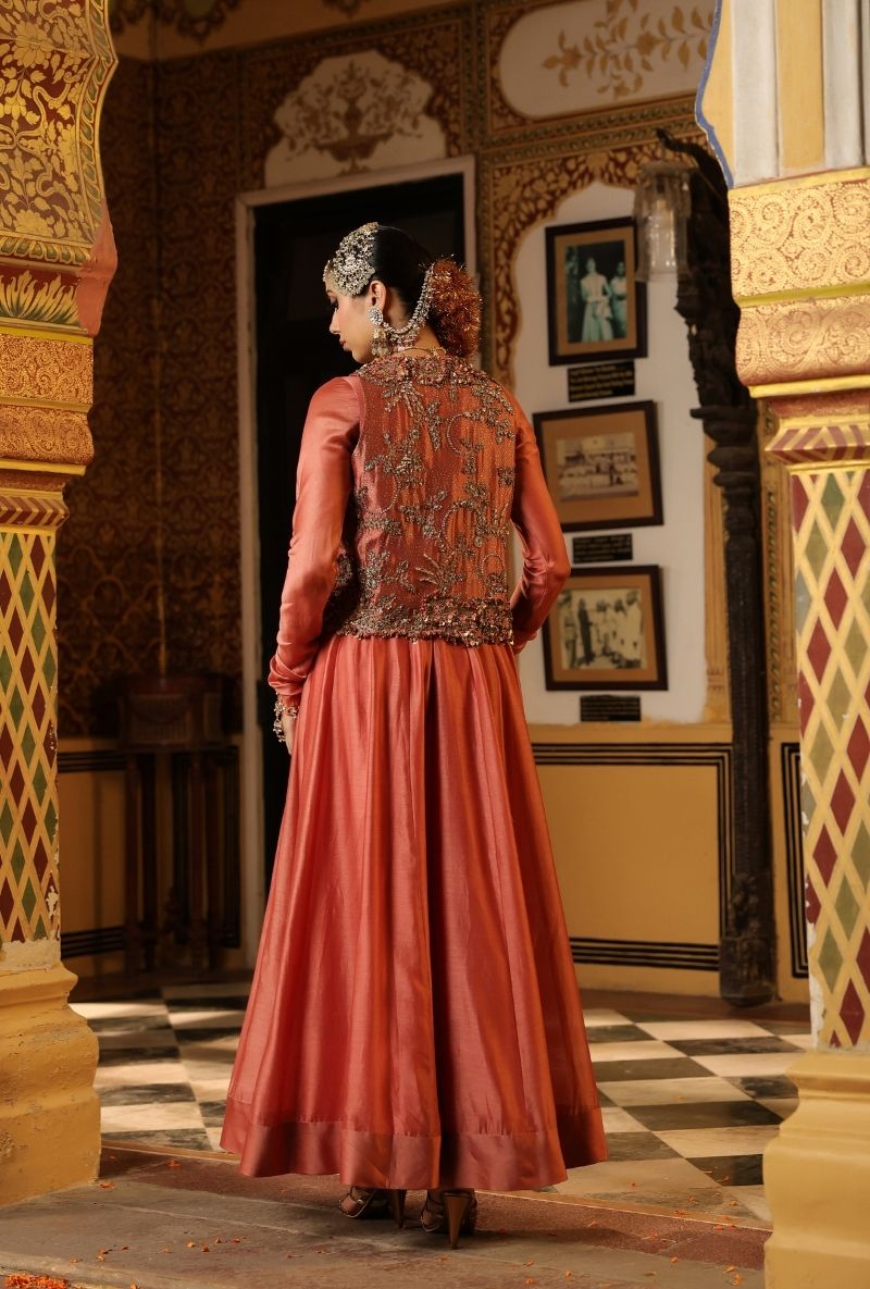 Rose Pink Jacket Mehfil Anarkali Set