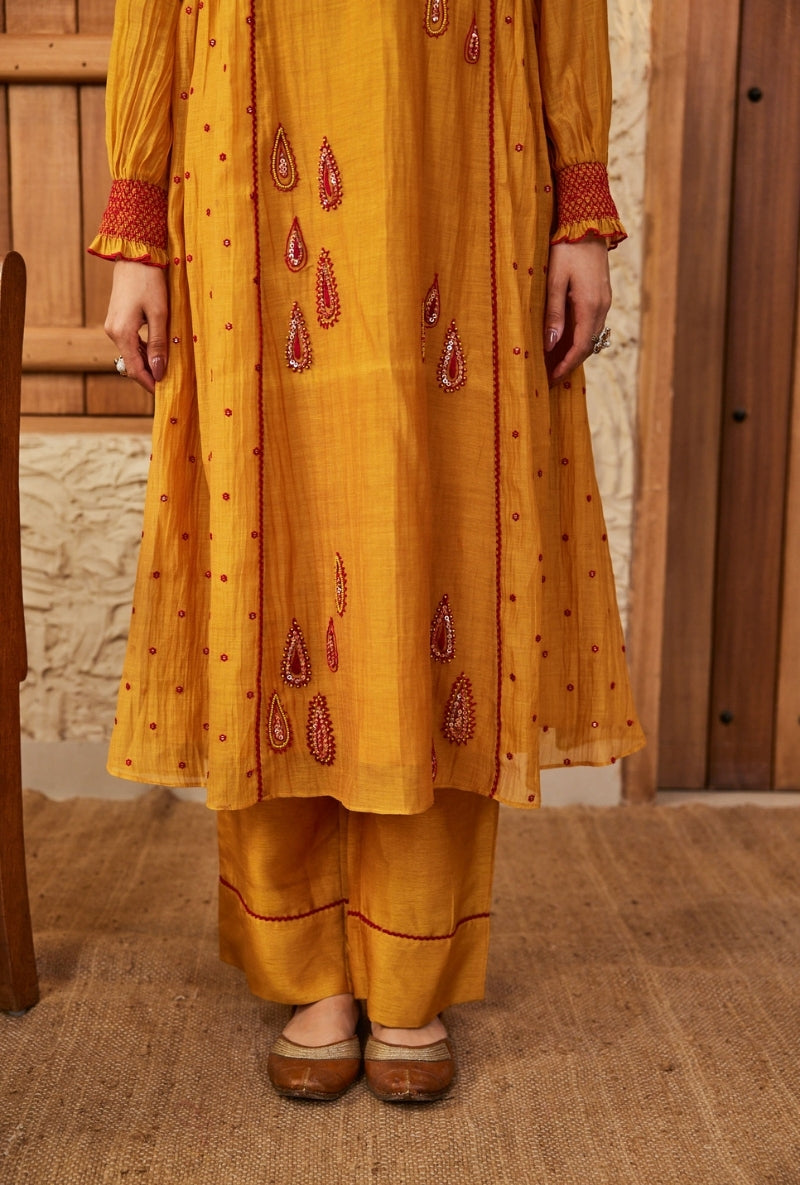 Musard Red Thread Work Side Gather Aadhya Anarkali Set