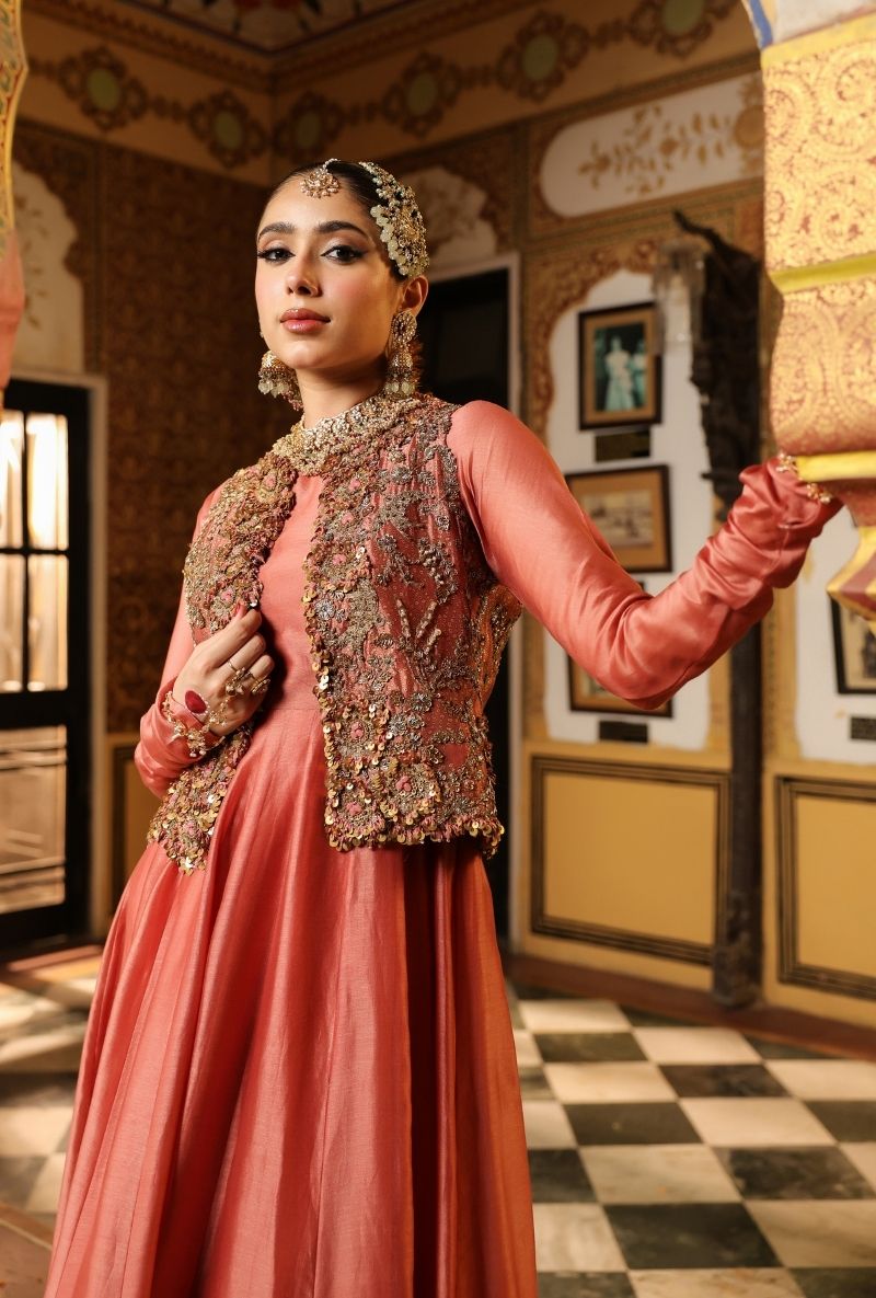 Rose Pink Jacket Mehfil Anarkali Set