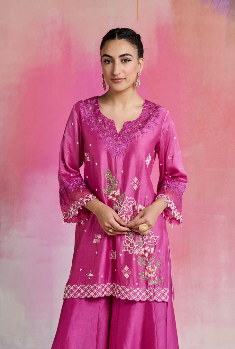 Magenta Pink Cut Dana Embroidered Amara Sharara Set