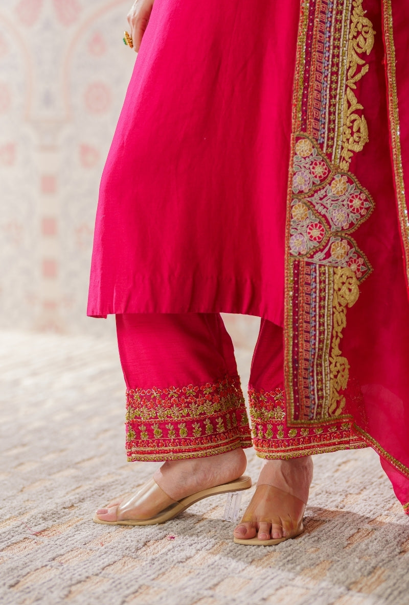 Red Resham and Dabka Hand Embroidered Mallika Kurta Set