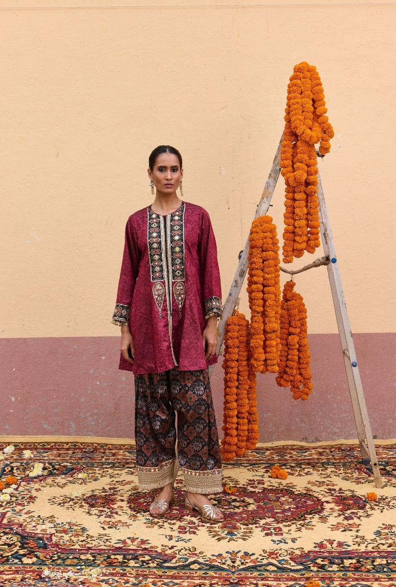 Maroon Printed Jacket Oorja Salwar Set