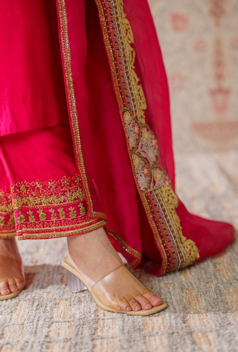 Red Resham and Dabka Hand Embroidered Mallika Kurta Set