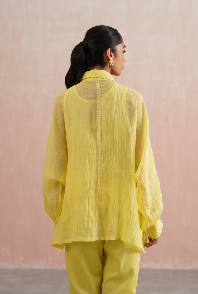 Lemon Yellow Pearl Embroidered Kimono Prisha Co-ord Set
