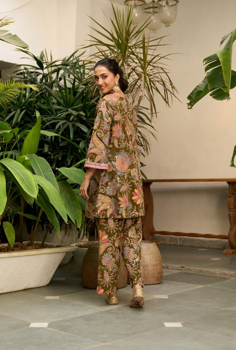 Green All Over Paisely Print Nadira Co-Ord Set