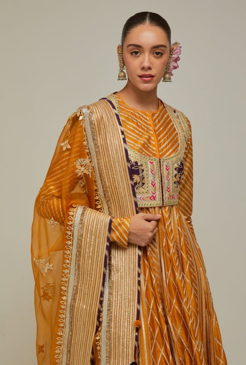 Mustard Gota Anarkali Mehreen Jacket Set