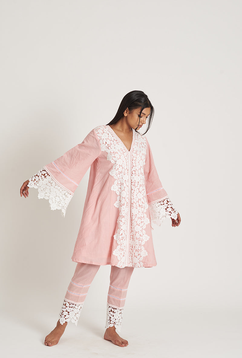Bright Pink Pakistani-Inspired Flared Ahaana Laila Kurta Set