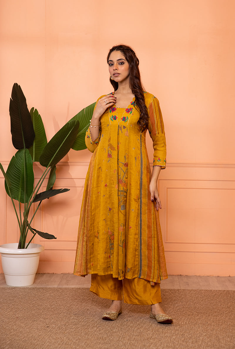 Mustard Yellow V-Neck Scallop Sia Kurta Set