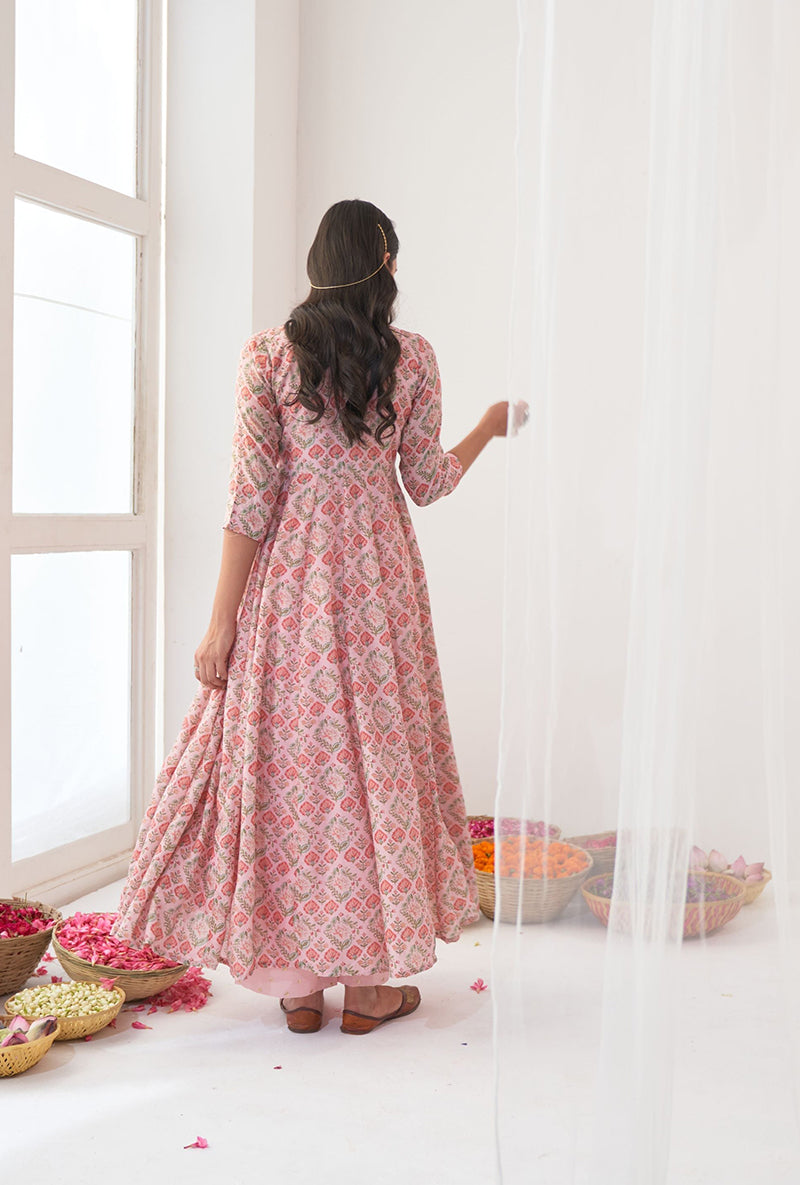 Powder Pink Digitally Printed Iris Anarkali Set