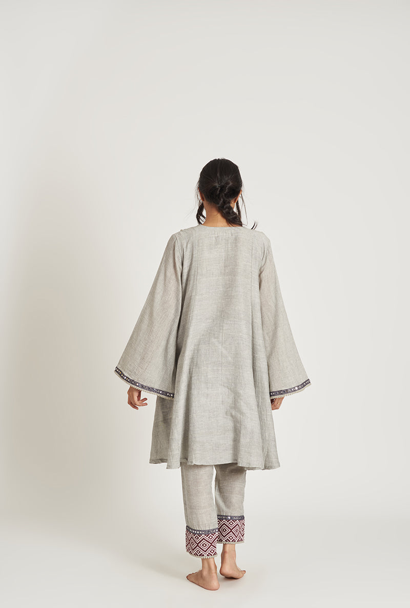 Smokey Grey Pakistani-Inspired Flared Norha Pakizah Kurta Set