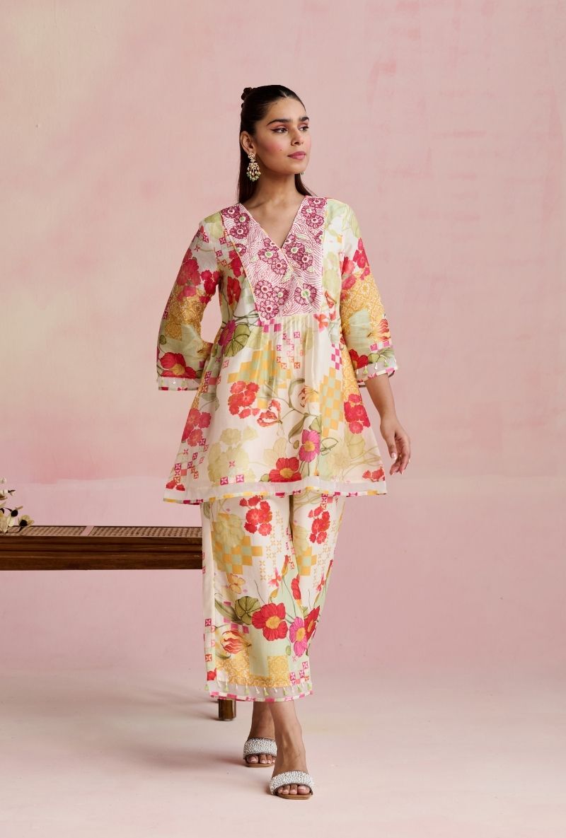 Multi Color Overlap Yoke Short Amara Kurta Set