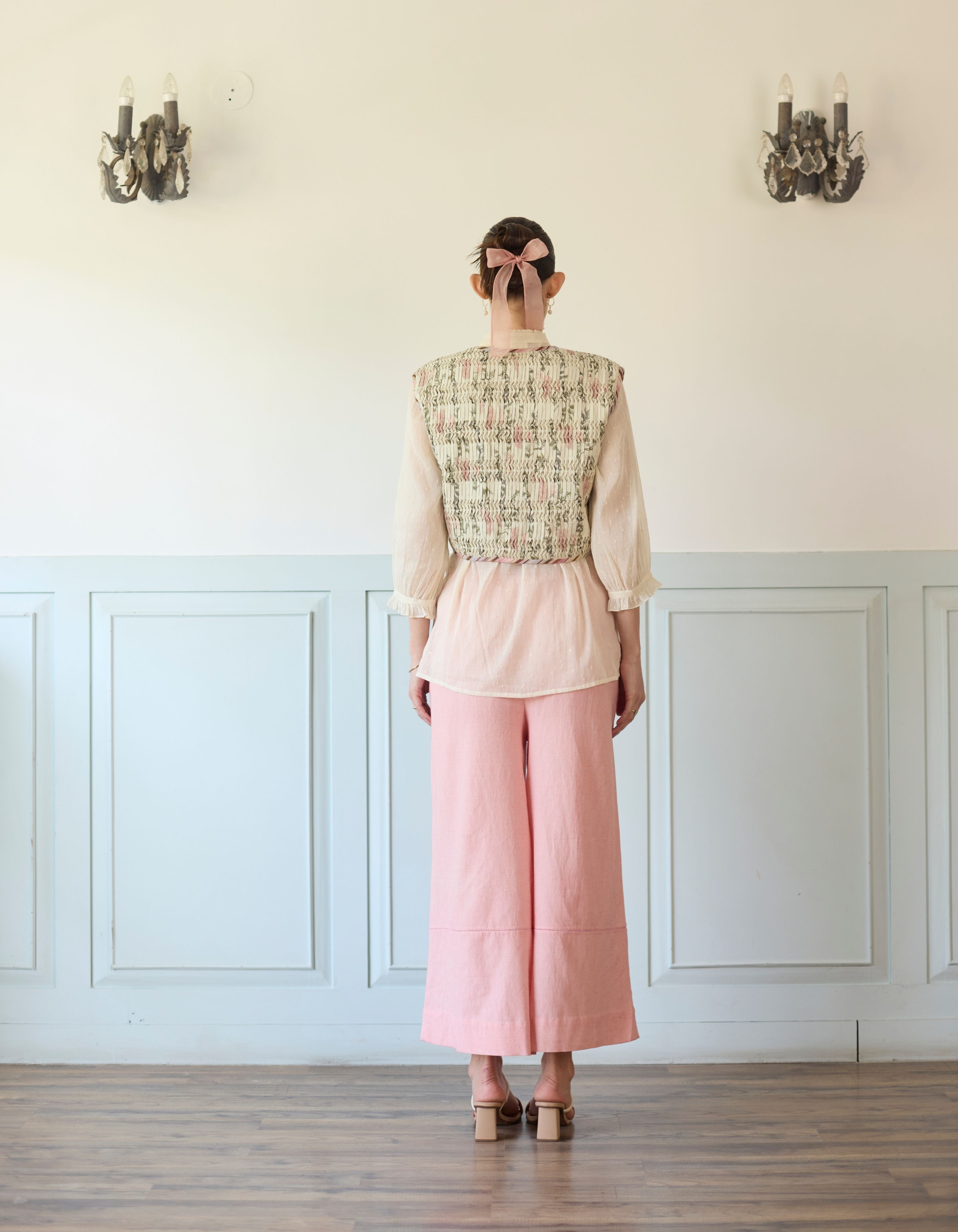 Light Pink Smocked Gilet With Gathered Shirt Amelia Co-Ord Set
