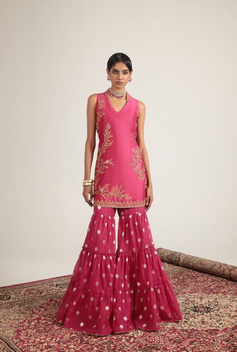 Pink Sleeveless Nihira Sharara Set
