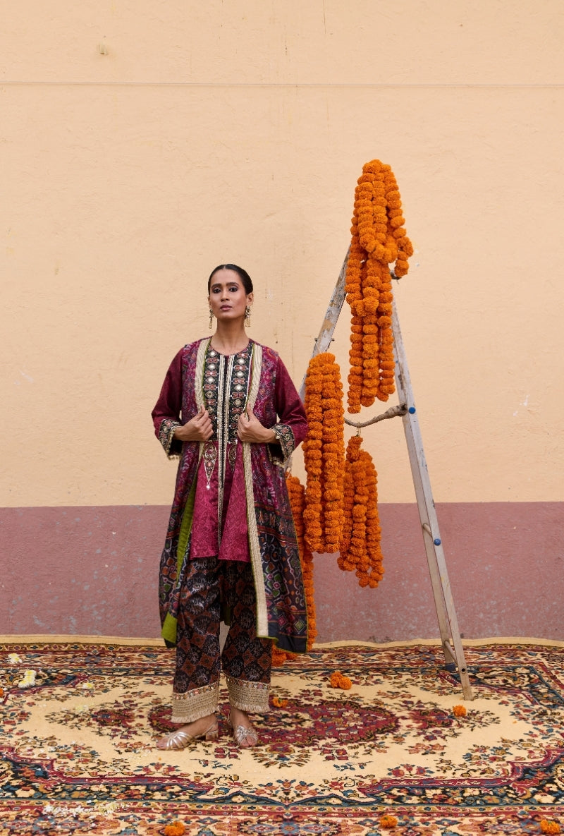 Maroon Printed Jacket Oorja Salwar Set