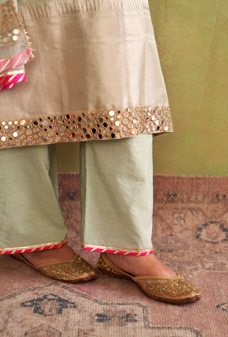 Light Sage Green Tissue Stripes Morbagh Kurta Set
