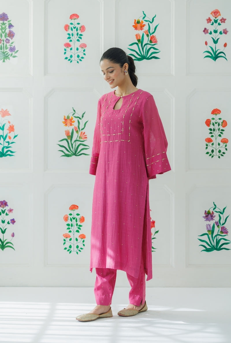 Mauve Pitta Work Yoke Baani Kurta Set