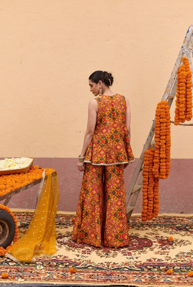 Yellow Patola Short Kali Oorja Sharara Set