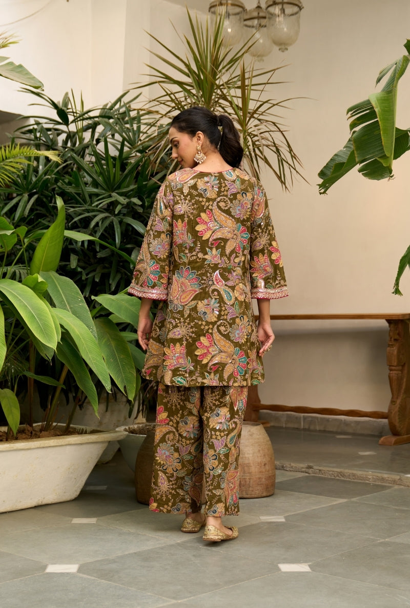 Green All Over Paisely Print Nadira Co-Ord Set