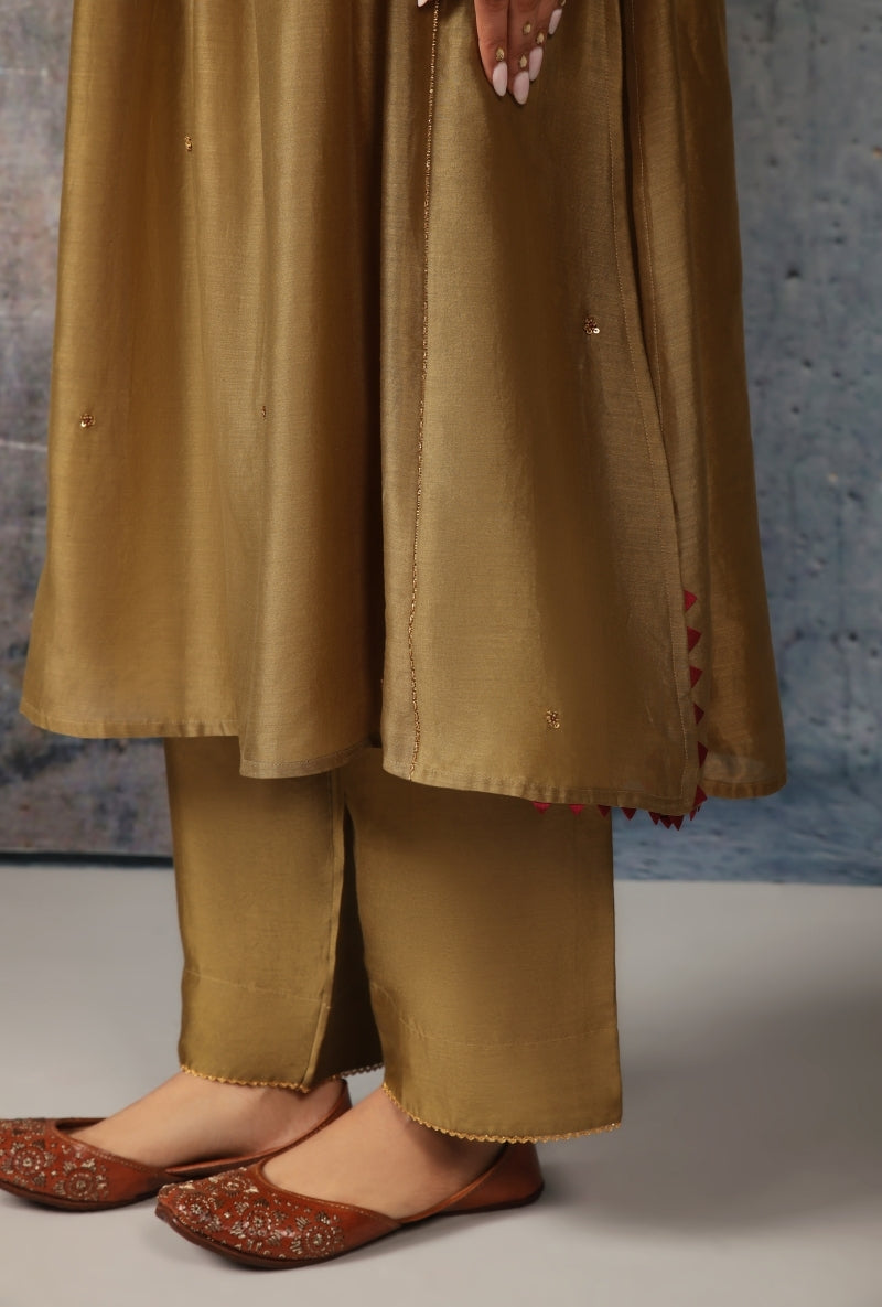 Olive Green Frockstyle Nihira Kurta Set