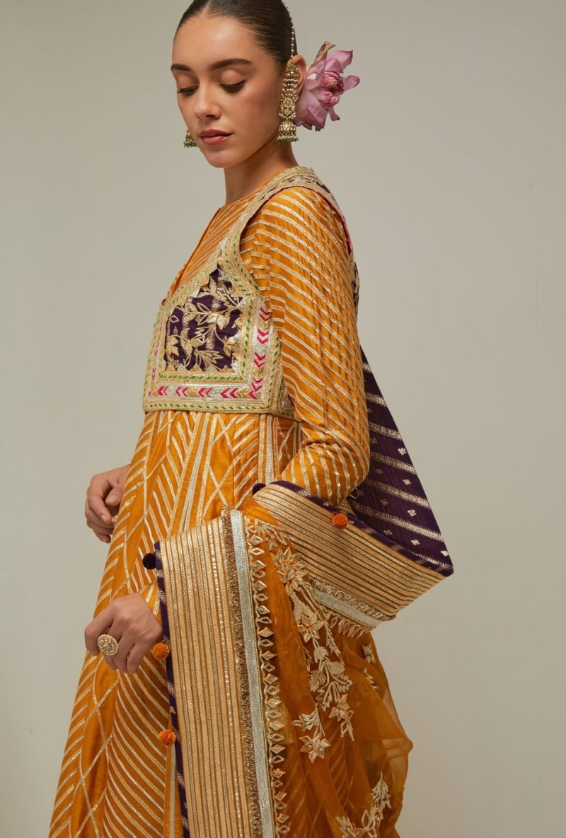 Mustard Gota Anarkali Mehreen Jacket Set