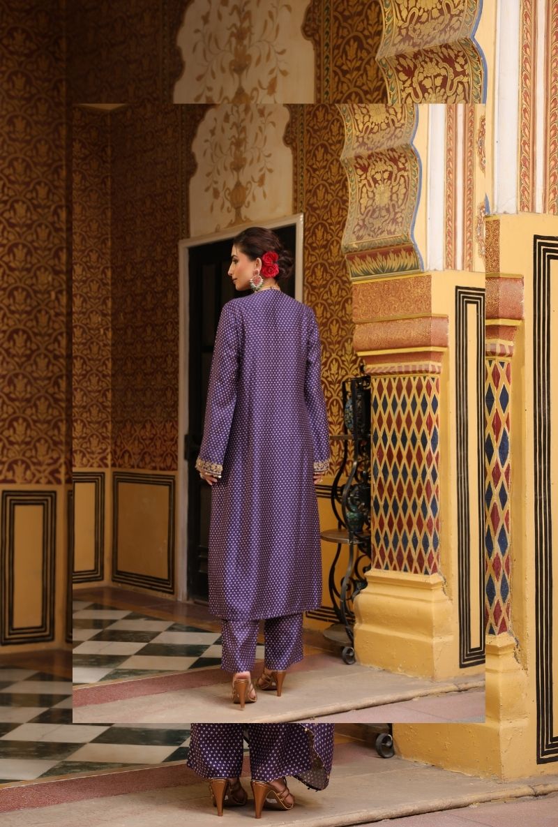 Purple Printed Pakhi Yoke Straight Mehfil Kurta Set