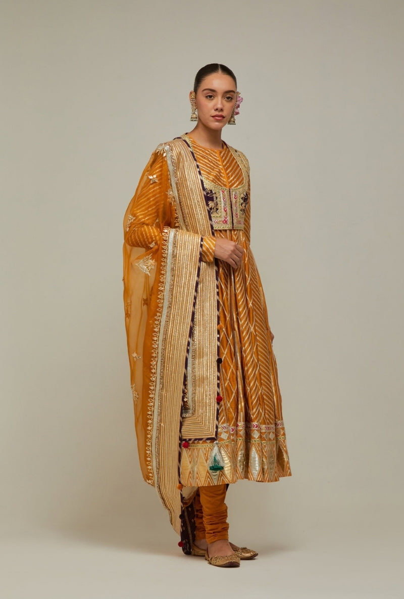 Mustard Gota Anarkali Mehreen Jacket Set