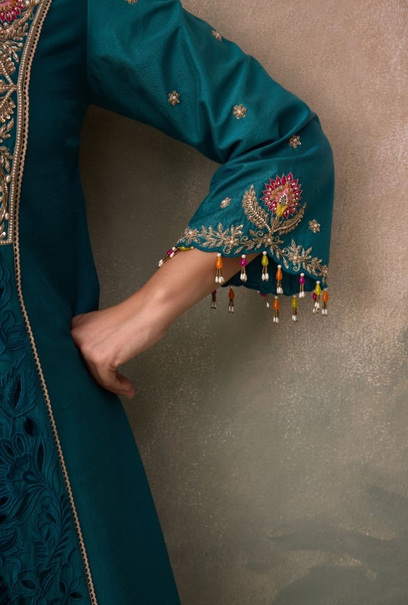 Teal Green Embrodered Yoke Jalsa Kurta Set