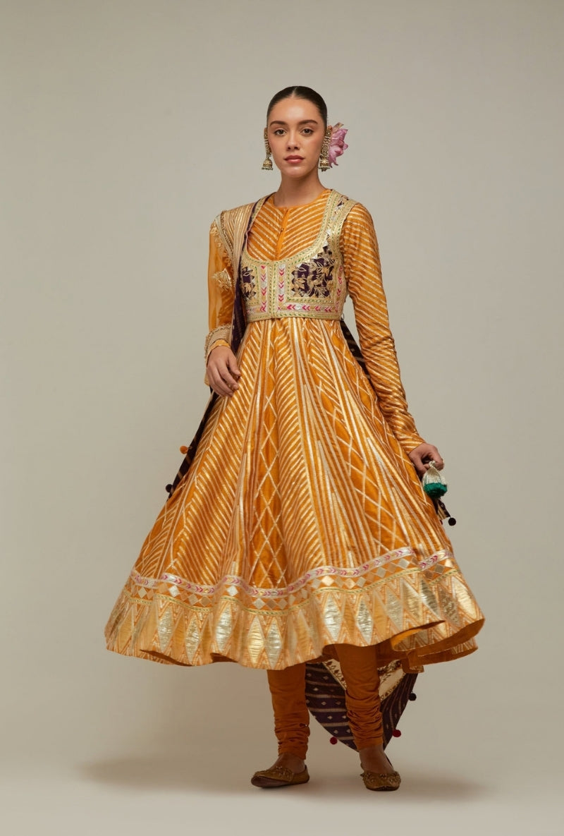 Mustard Gota Anarkali Mehreen Jacket Set
