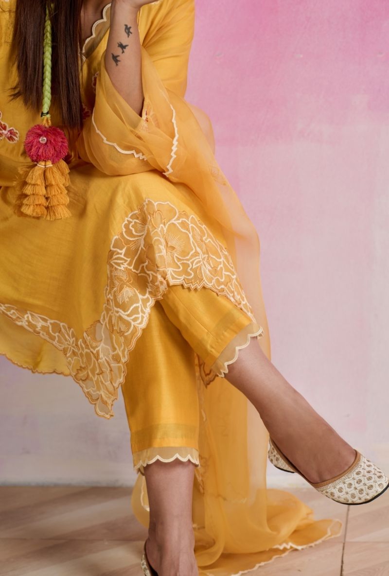 Yellow Applique And Cutwork Amara Kurta Set