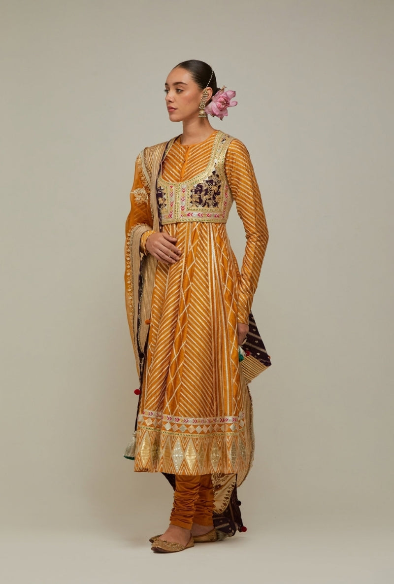 Mustard Gota Anarkali Mehreen Jacket Set