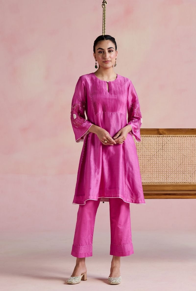 Magenta Pink Pintuck Yoke Amara Kurta Set