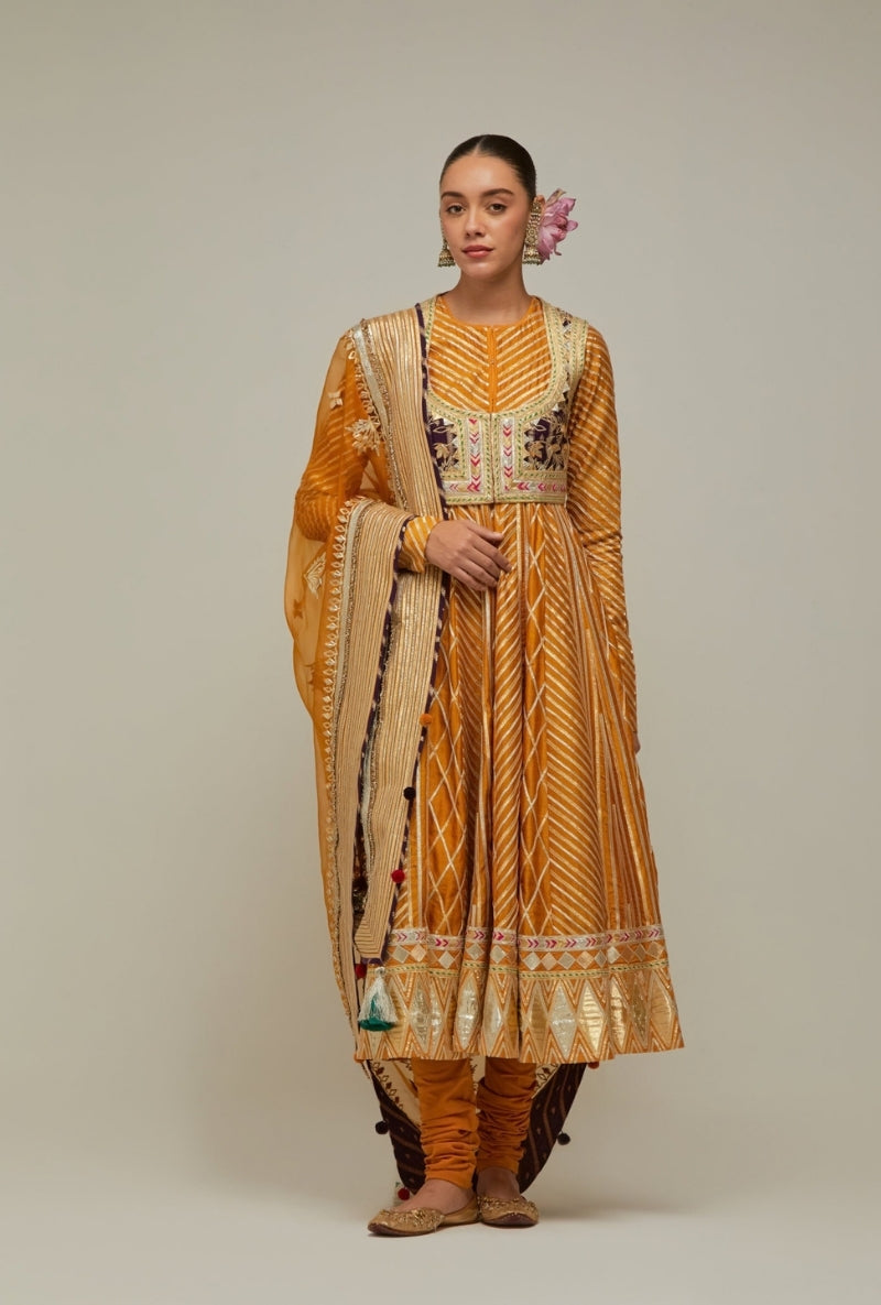 Mustard Gota Anarkali Mehreen Jacket Set