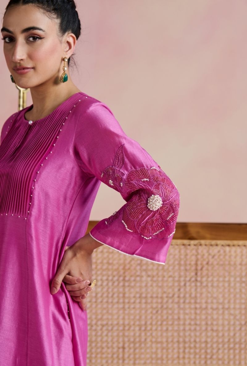 Magenta Pink Pintuck Yoke Amara Kurta Set