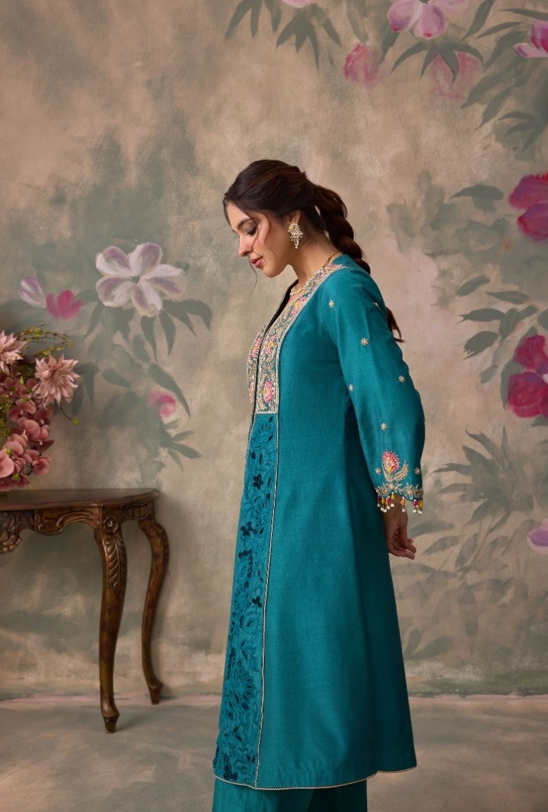 Teal Green Embrodered Yoke Jalsa Kurta Set