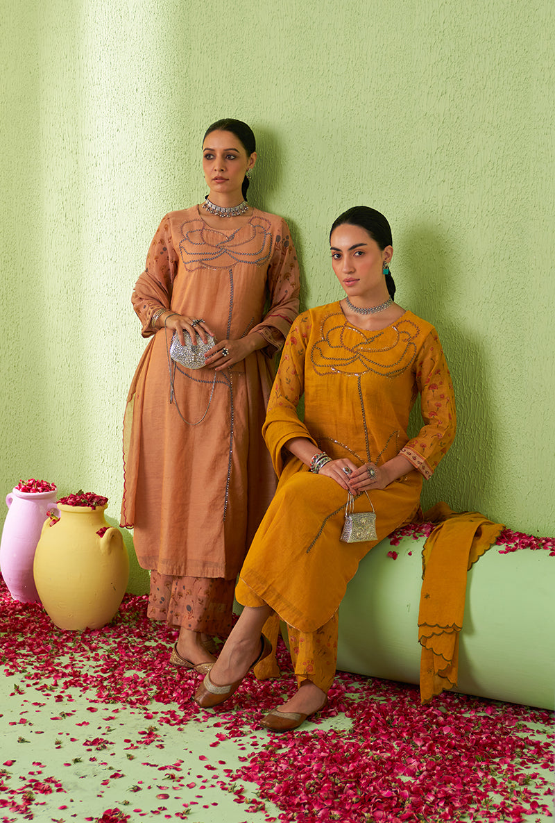 Mustard Rose Butta Tara Kurta Set