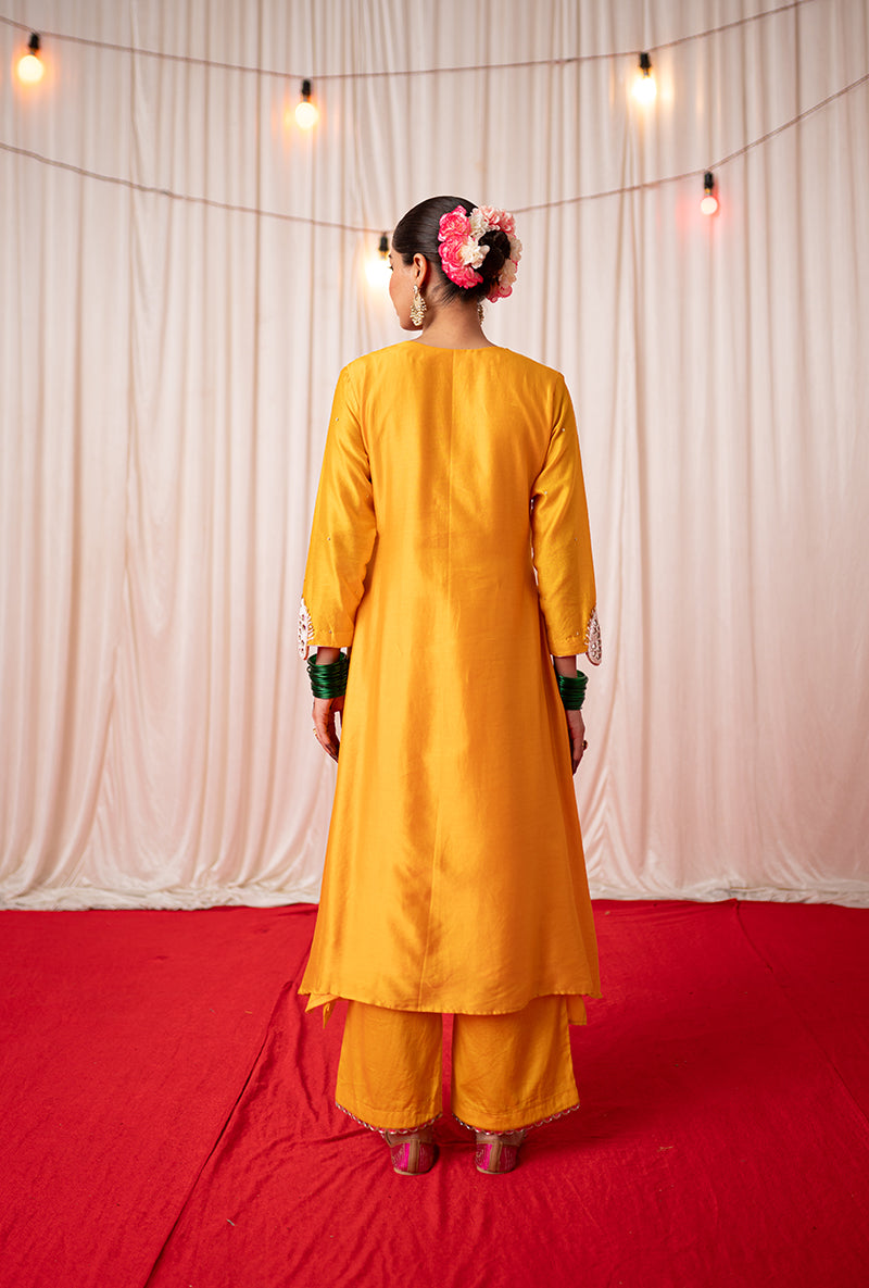 Yellow Embroidered A Line Kikli Kurta Set